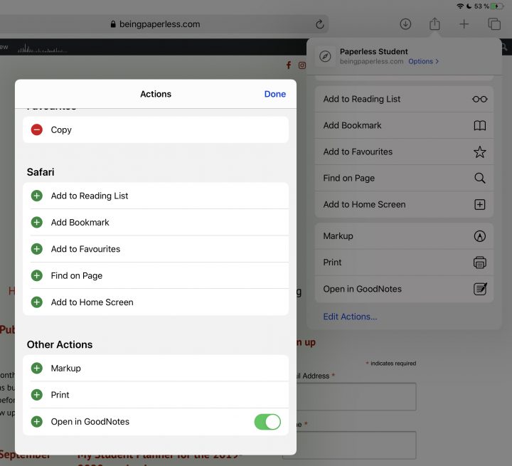 screenshot of the iPad pro showing export options in iPadOS 13