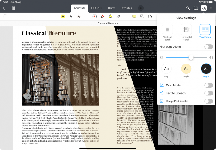 Screen shot of an iPadOS app called PDF Expert 7, a PDF editor