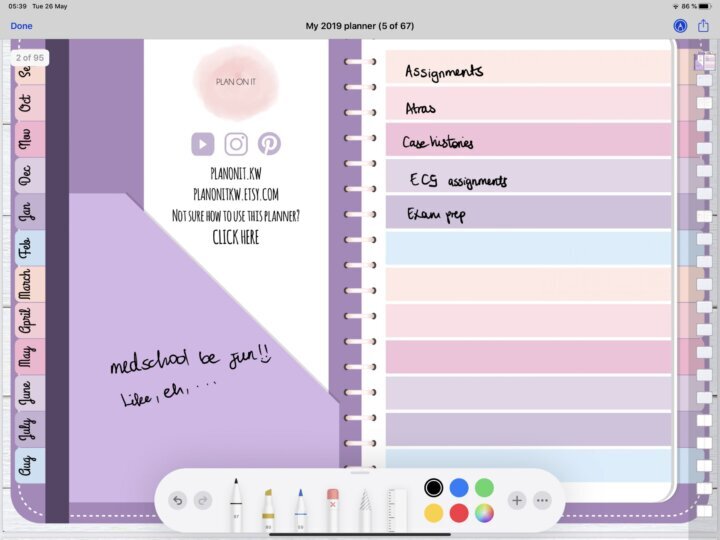 Screenshot of Plan On It digital planner taken on an iPad pro, opened in OneDrive ipad app