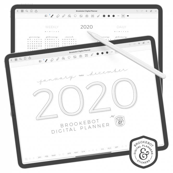 First page of Brookebot's digital planner opened in GoodNotes on the iPad pro