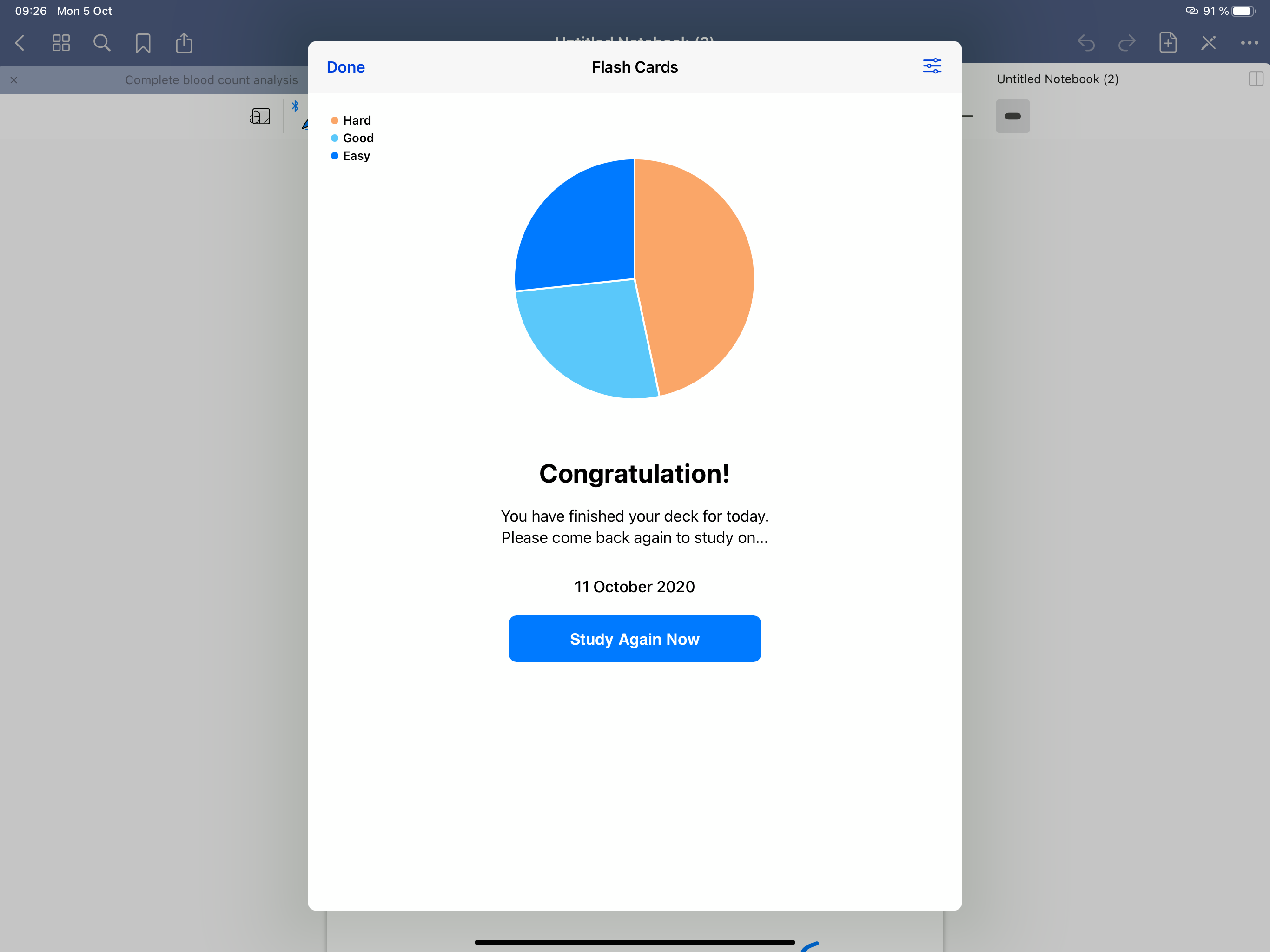 Screenshot of the flashcards feature in GoodNotes