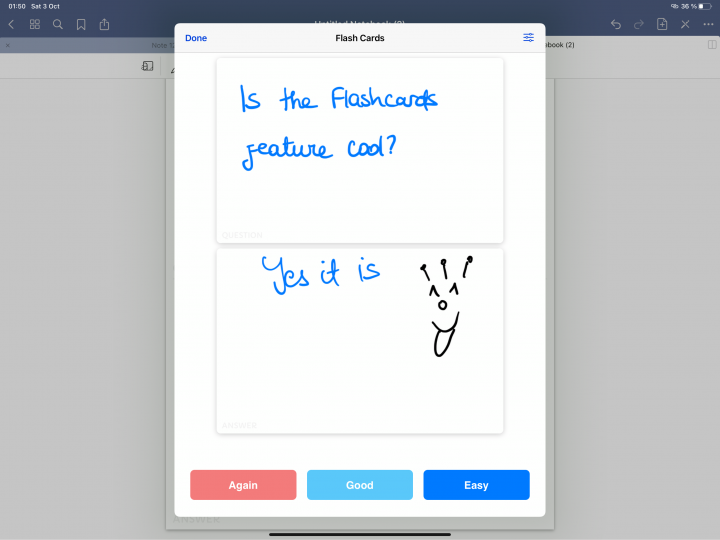 Screenshot of the iPad pro screen showing a flashcard in GoodNotes 5