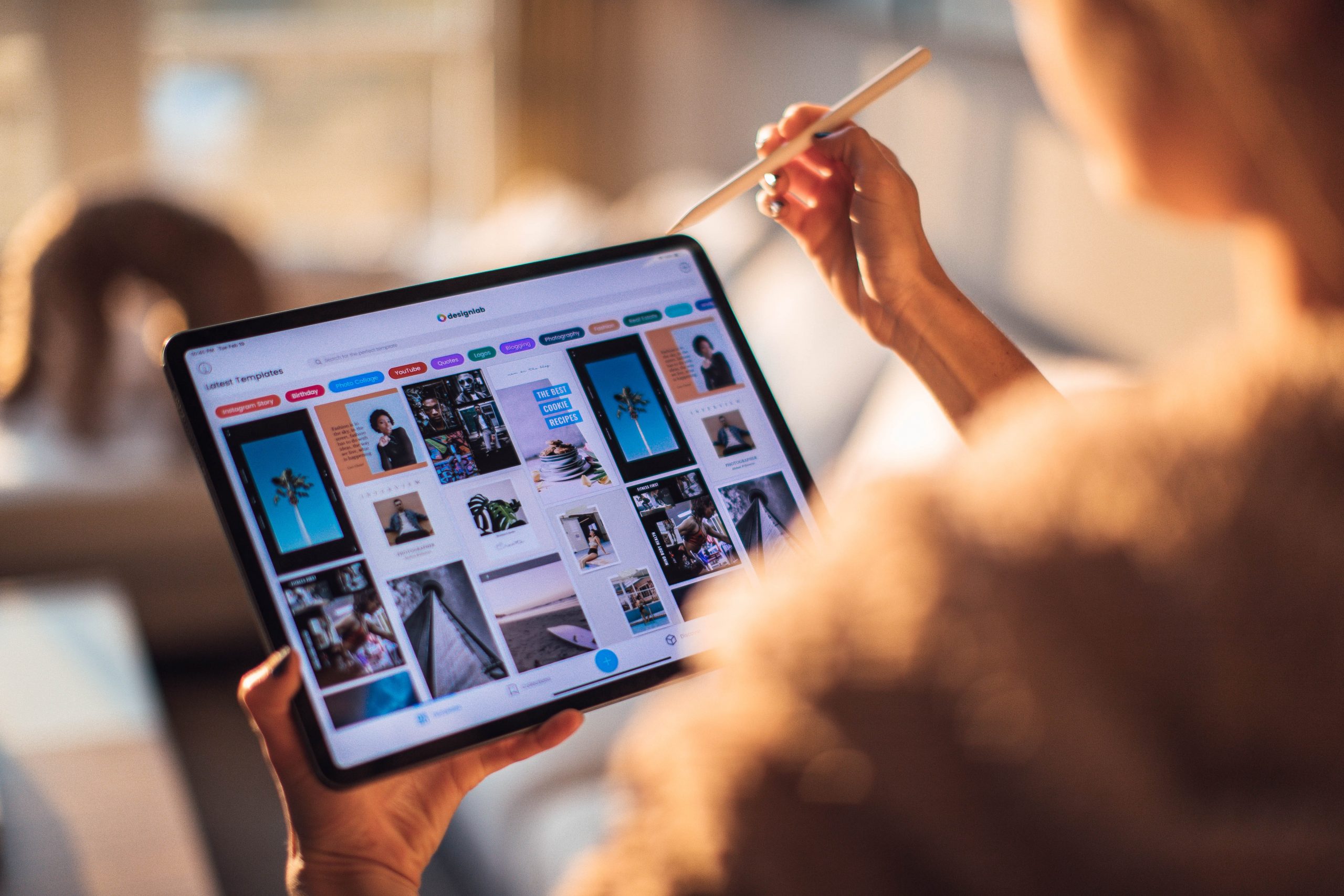 Woman using an iPad pro and Apple Pencil