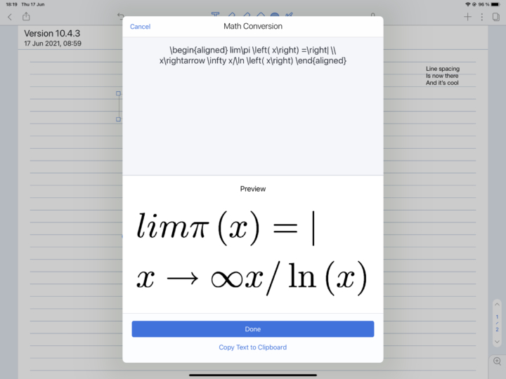 Notability 10.4.3 has LaTeX editing for equations