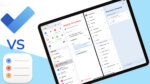 Image showing the iPad Pro with two apps open: Apple Reminders (left) and Microsoft To Do (right)