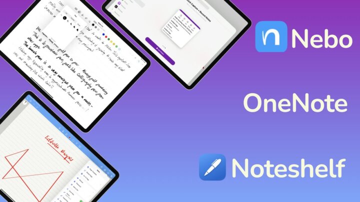 Image showing iPad Pros with notes in Nebo, OneNote and Noteshelf