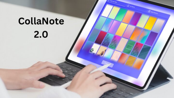 Person with an iPad Pro open in CollaNote to show the new notebook covers in CollaNote 2.0.