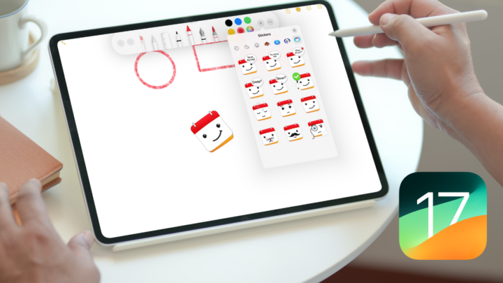 Working on in Apple Notes, using the new stickers feature in iPadOS 17