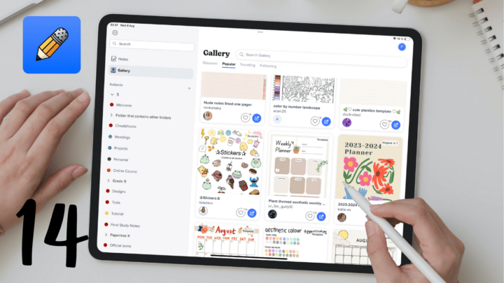 An iPad with the Notability gallery opened in Notability 14