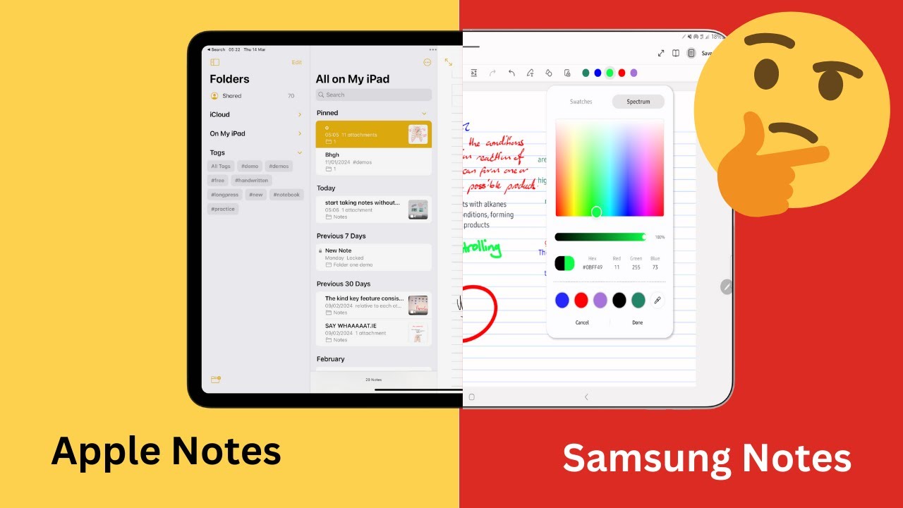 Apple Notes (left) vs Samsung Notes (right).