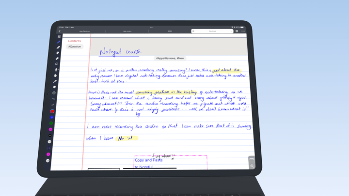 iPad Pro with digital notes taken in Noteful (handwriting note-taking app)