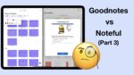 Image showing the iPad Pro in split view with Noteful (left) and Goodnotes (right) displaying different features.