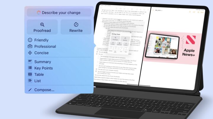 iPad Pro showing the proofreading features from Apple Intelligence.