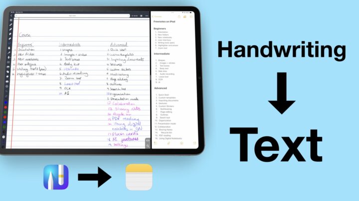 Image showing some handwritten notes in Noteful, which have been converted to text in Apple Notes