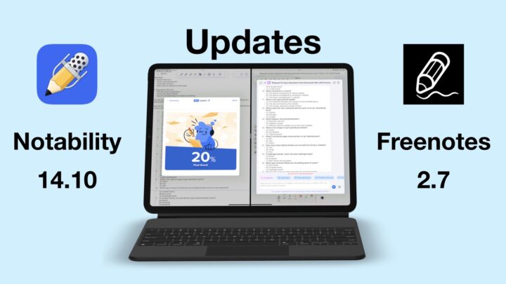 iPad Pro showing the AI tool in Notability (left) and the one in Freenotes (right).