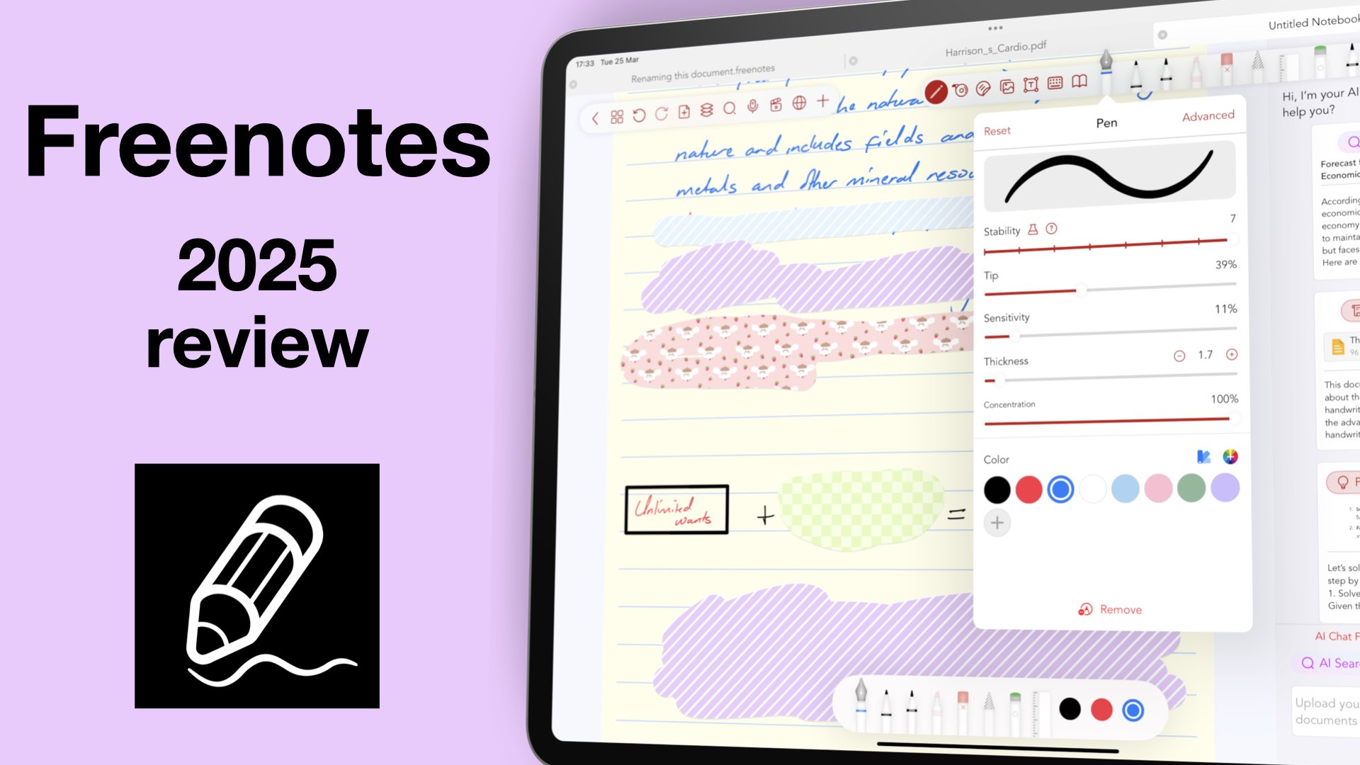 Digital notes written in Freenotes on the iPad Pro