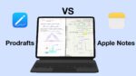 iPad Pro in split view, showing notes in Prodrafts (left) and Apple Notes (right).