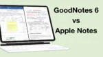 iPad in split view showing some notes in Goodnotes (left split) and Apple Notes (right split).